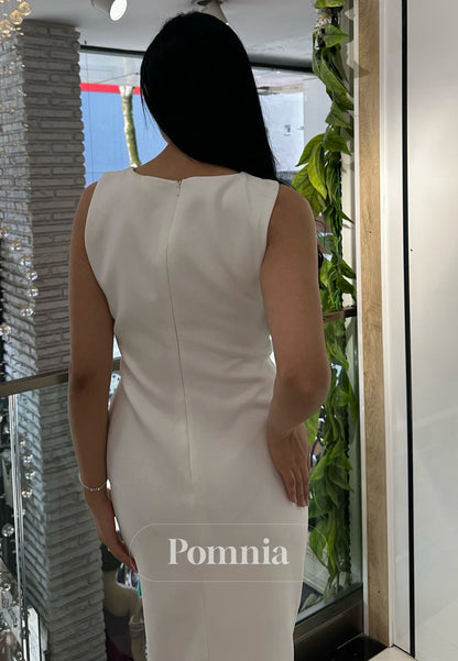 Sheath Scoop Sleeveless Feathers Slit Cocktail Dress