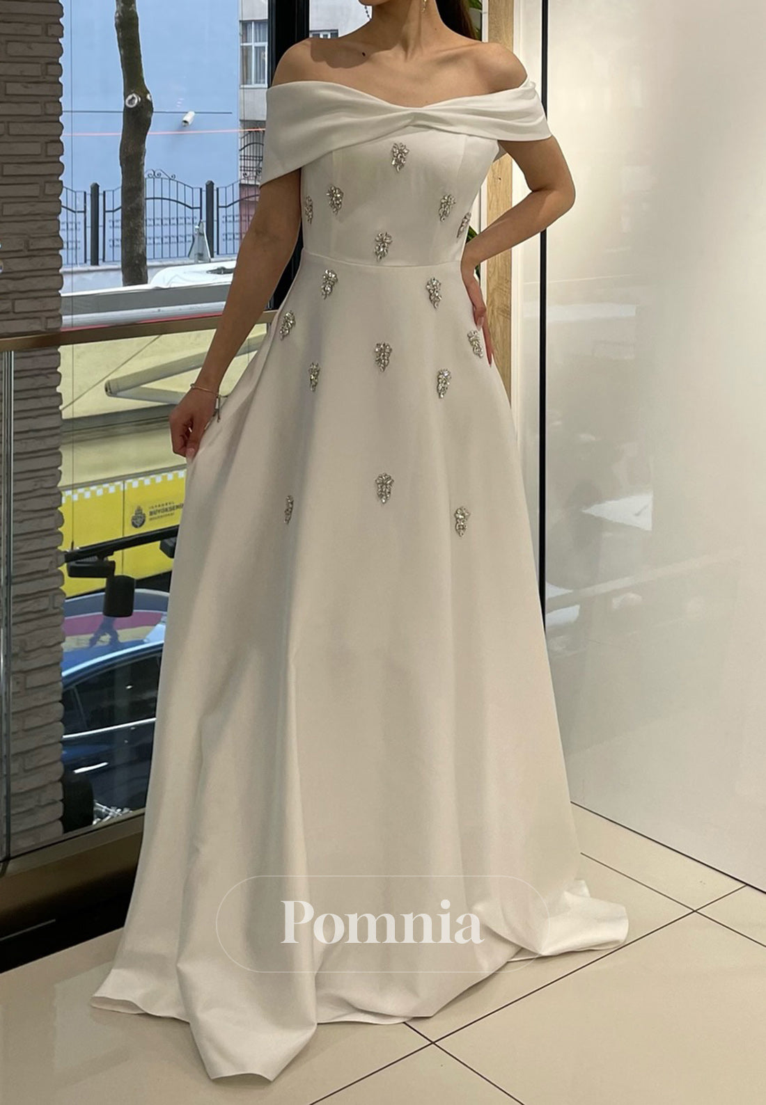 A-Line Off-Shoulder Sleeveless Beads Evening Dress