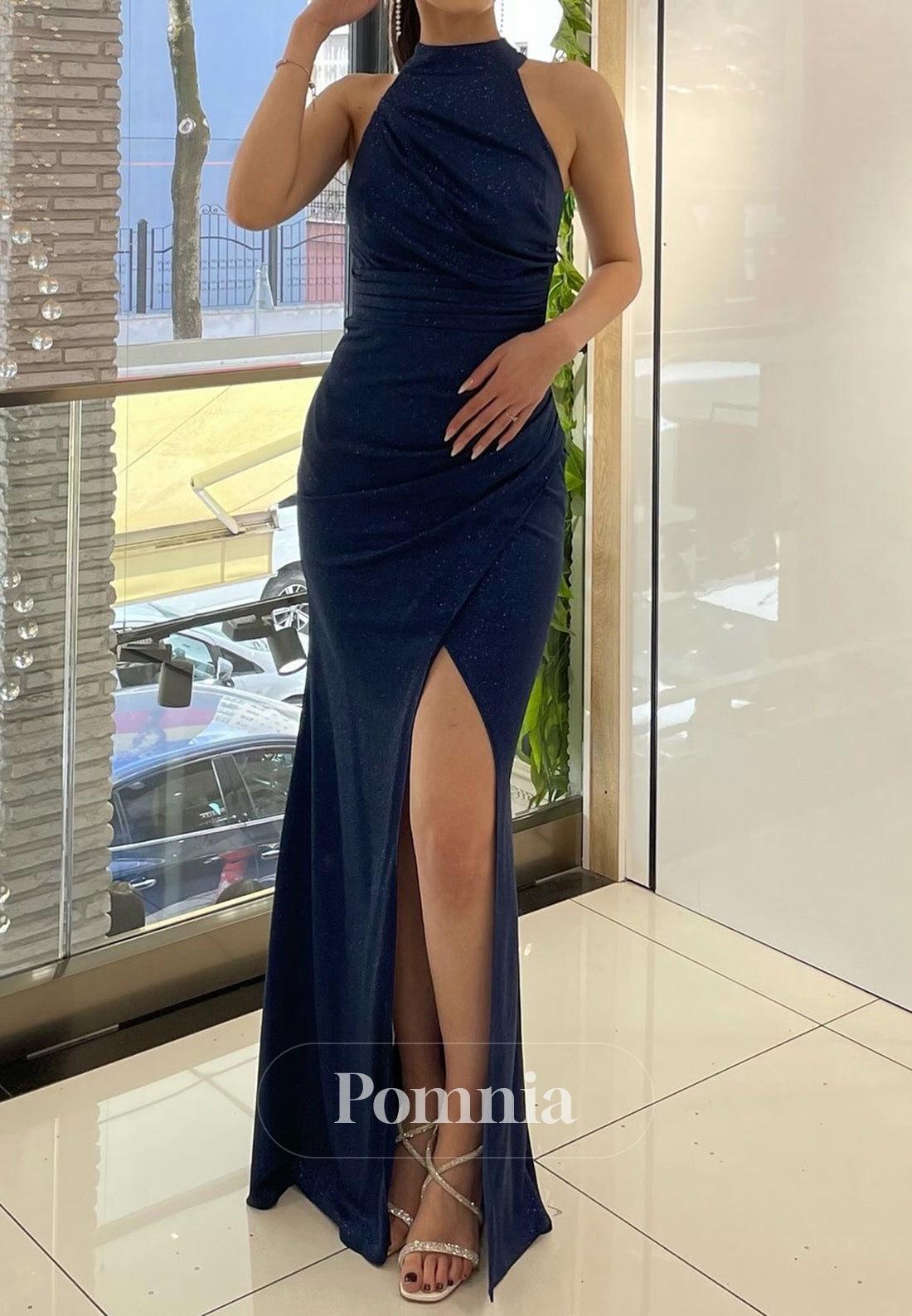 Halter Sleeveless Slit Corset Evening Dress