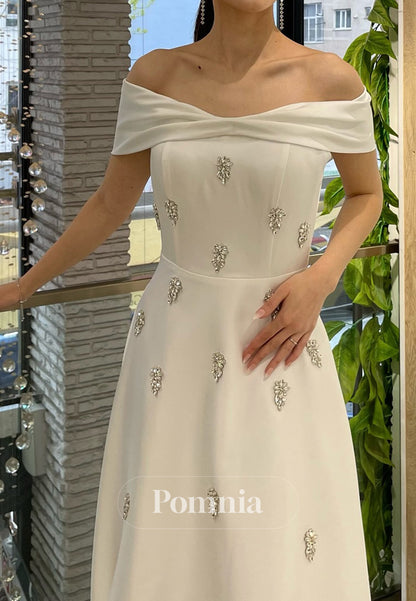 A-Line Off-Shoulder Sleeveless Beads Evening Dress