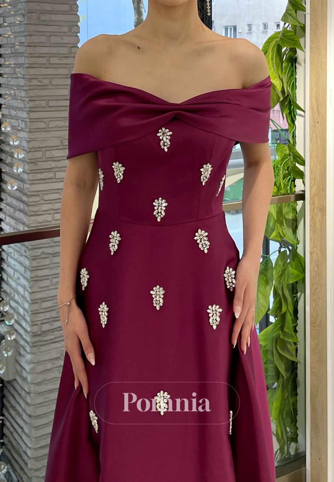 A-Line Off-Shoulder Sleeveless Beads Evening Dress