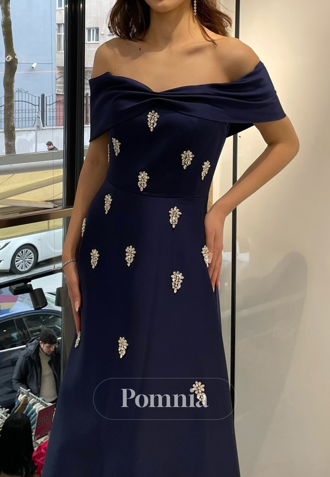 A-Line Off-Shoulder Sleeveless Beads Evening Dress