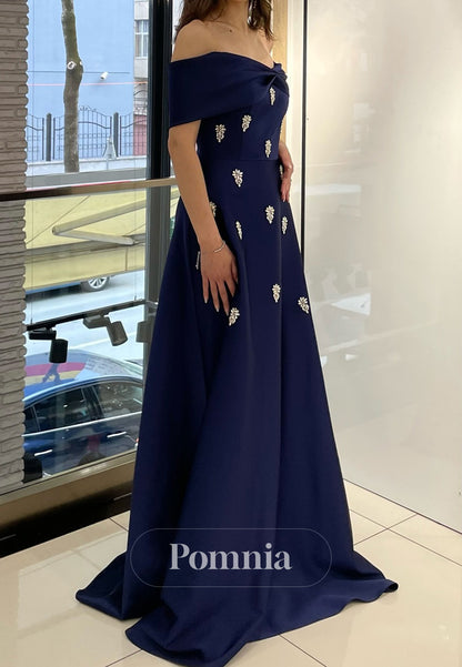 A-Line Off-Shoulder Sleeveless Beads Evening Dress