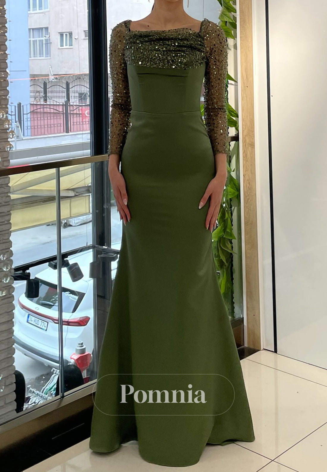 Charming A-Line Long Sleeves Scoop Removable Train Evening Dress