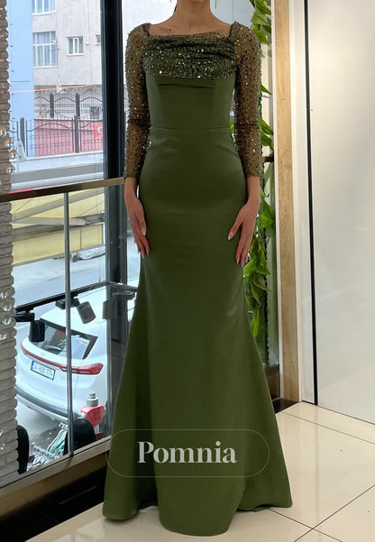 Charming A-Line Long Sleeves Scoop Removable Train Evening Dress