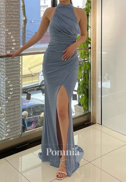 Halter Sleeveless Slit Corset Evening Dress