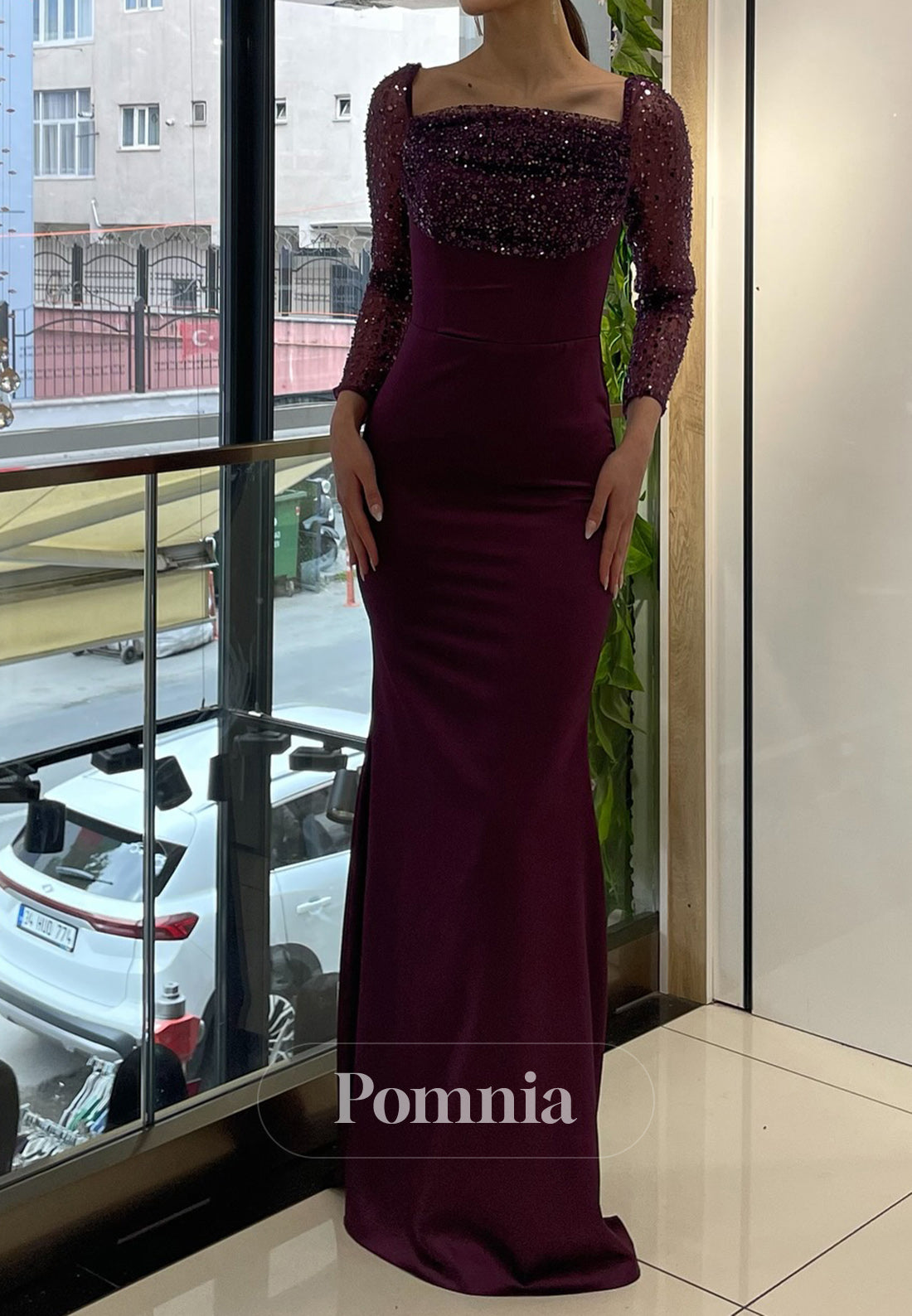 Charming A-Line Long Sleeves Scoop Removable Train Evening Dress