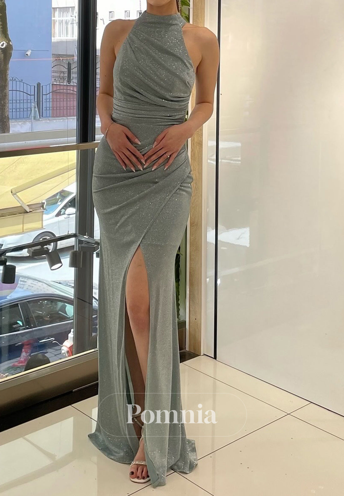 Halter Sleeveless Slit Corset Evening Dress