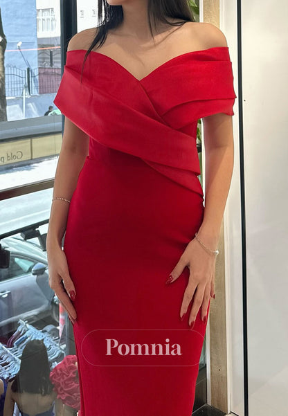 Sheath Off-Shoulder Sleeveless Ruched Evening Dress