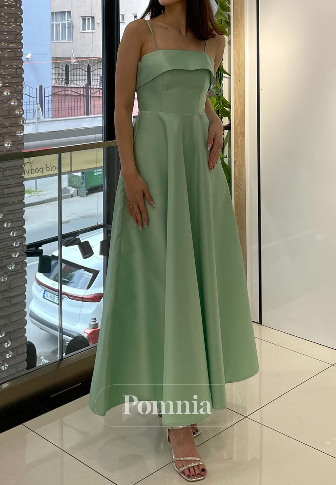 A-Line Spaghetti Straps Scoop Empire-Waist Semi-Formal Dress