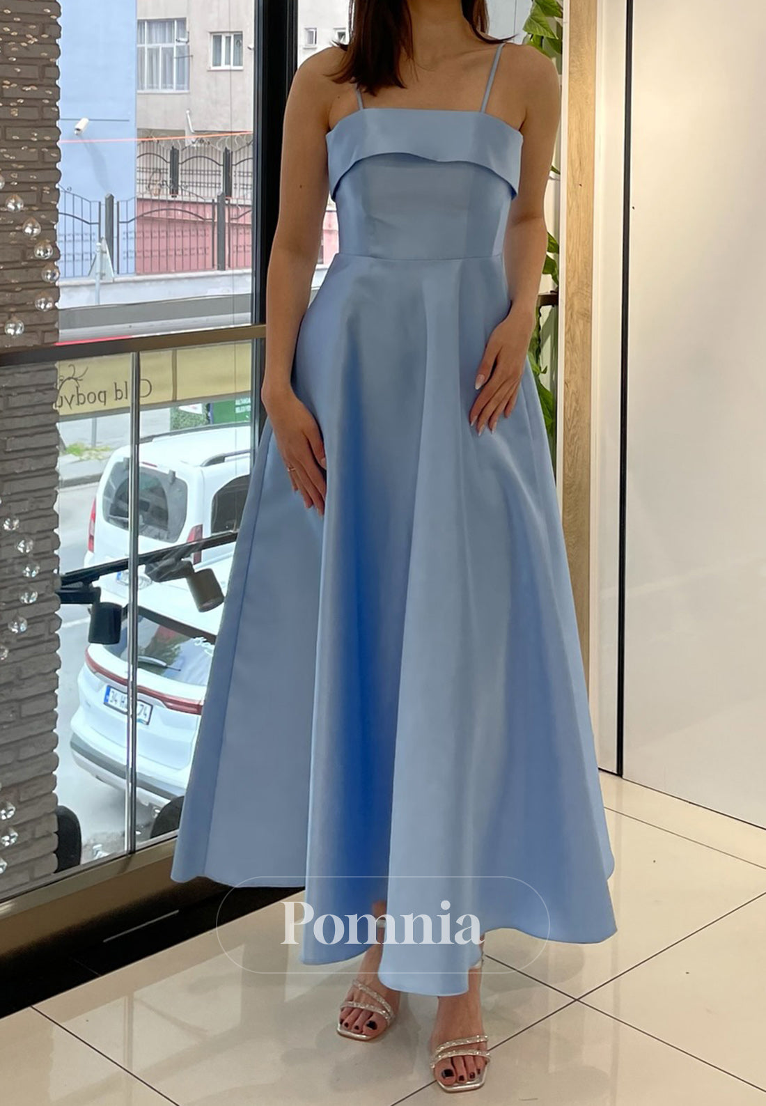 A-Line Spaghetti Straps Scoop Empire-Waist Semi-Formal Dress