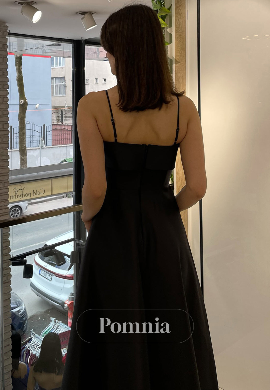 A-Line Spaghetti Straps Scoop Empire-Waist Semi-Formal Dress