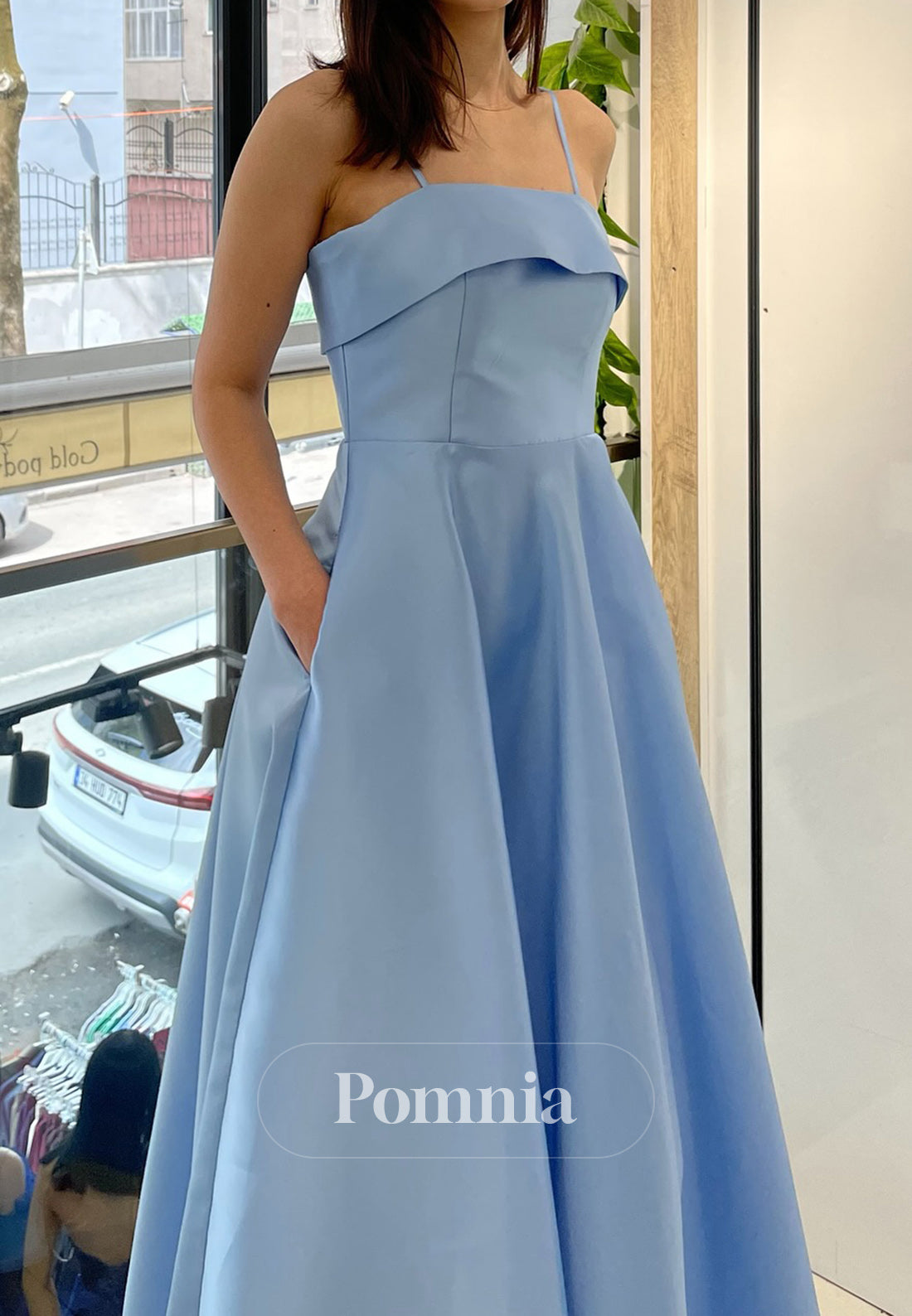 A-Line Spaghetti Straps Scoop Empire-Waist Semi-Formal Dress