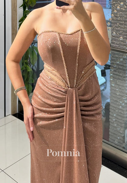 Simple Sleeveless Strapless Ruched Empire-Waist Prom Dress