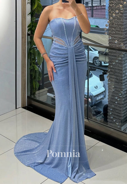 Simple Sleeveless Strapless Ruched Empire-Waist Prom Dress