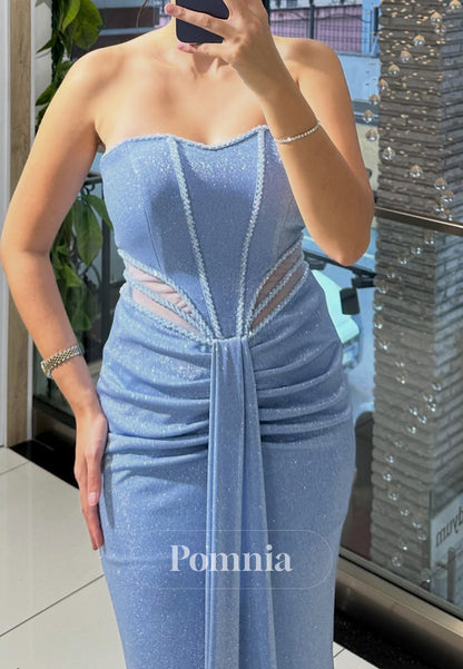 Simple Sleeveless Strapless Ruched Empire-Waist Prom Dress