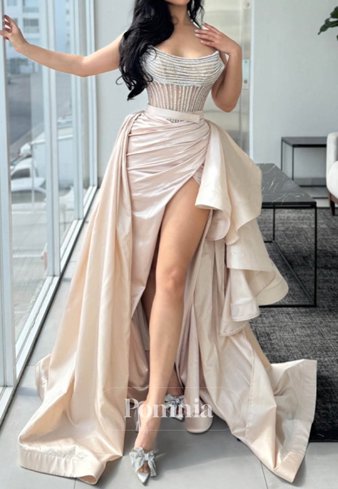 Sheath Sleeveless Strapless Corset Tulle Sequins Prom Dress