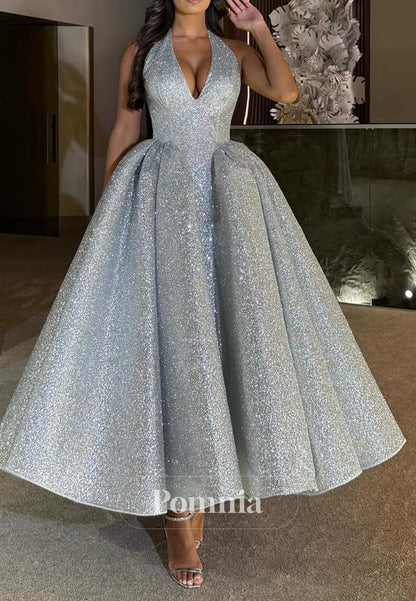 Sparkly Spaghetti Straps V-Neck Sequins Prom Dress