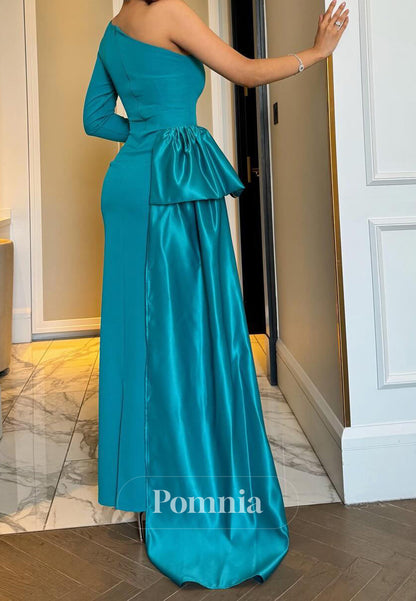 Caribbean Long Sleeves One Shouldr Ruched Evening Dress