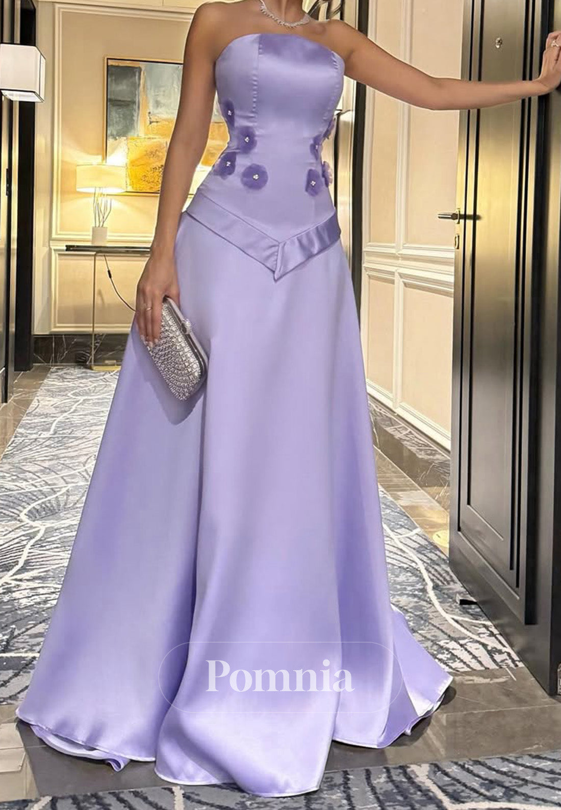 Lilac Sleeveless Strapless Sequins Sheath Prom Dress