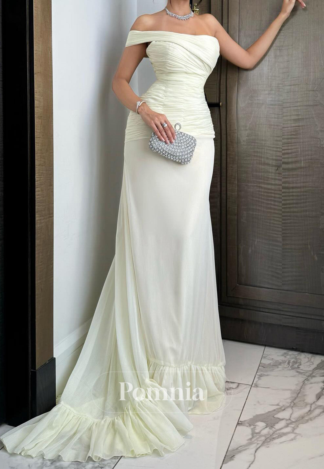 Daffodil One Shoulder Sleeveless Ruched A-Line Prom Dress