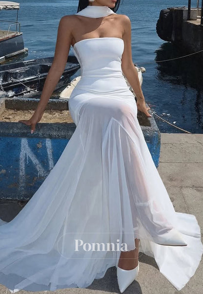 Simple Strapless Sleeveless Ruched Floor-Length Prom Dress