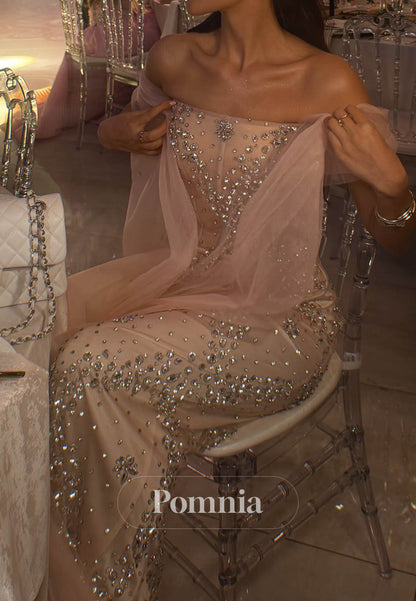 Blushing Pink Sleeveless Strapless Sequins Prom Dress