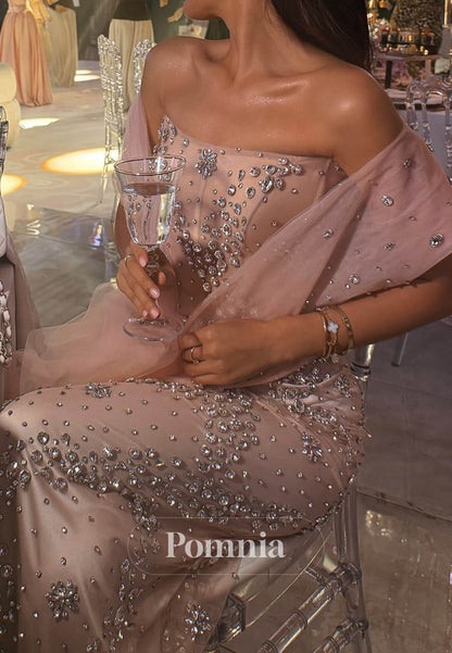 Blushing Pink Sleeveless Strapless Sequins Prom Dress