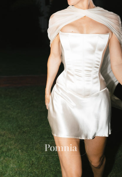 Simple A-Line Sleeveless Strapless Short Wedding Dress