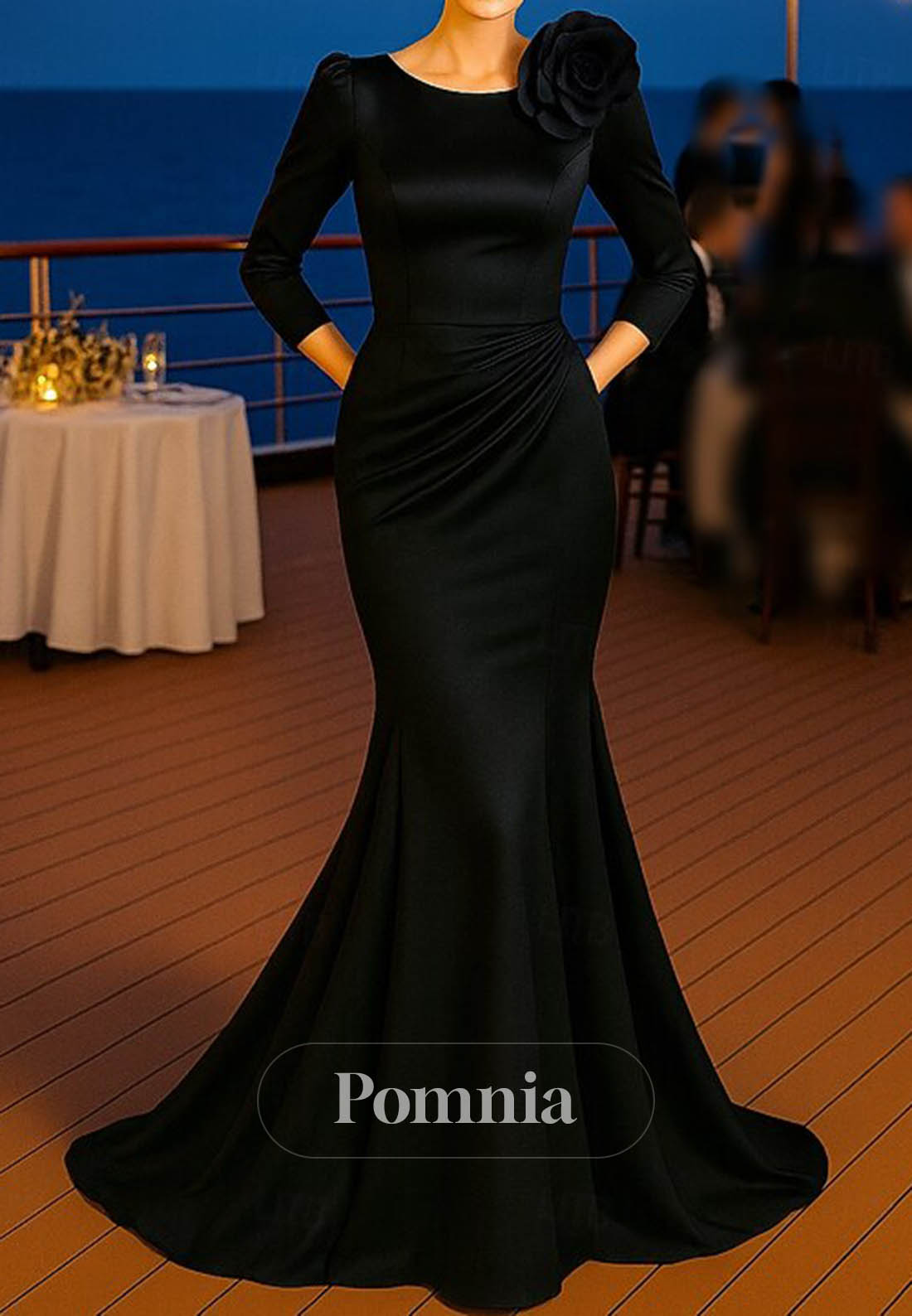 Simple Long Sleeves Scoop Appliques Evening Dress