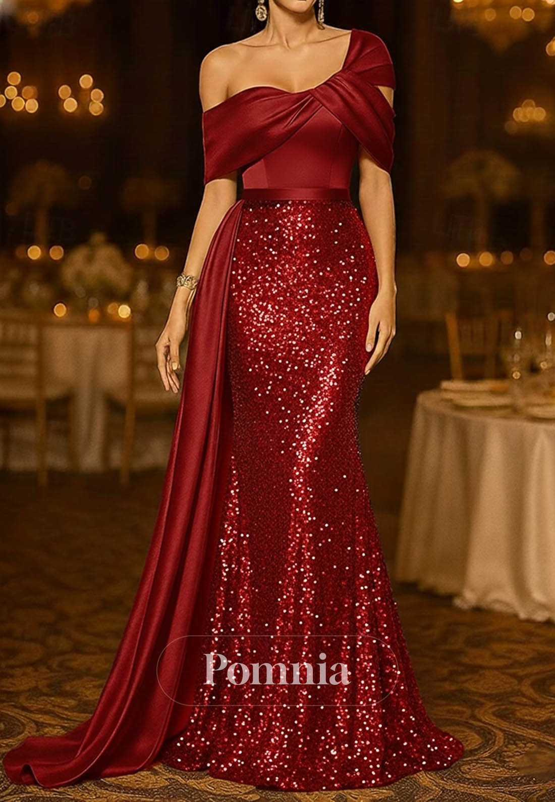 Trumpet Sweep Brush Train Evening Gown Ball Gown with Overskirt