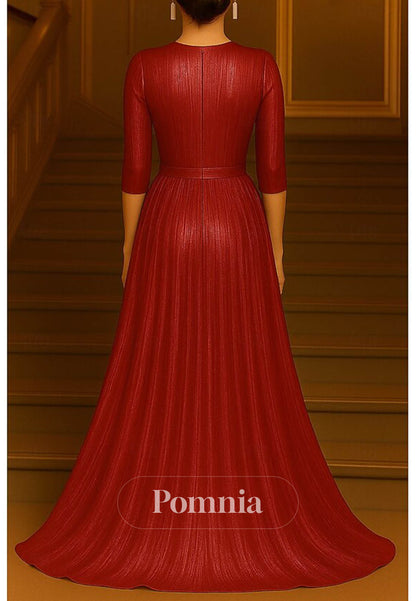 Crew Neck Formal Wedding Lurex Fabric with Glitter Pleats