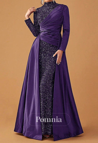 Elegant Party Black Dress Long Sleeve Cowl Neck Formal Lace with Sequin