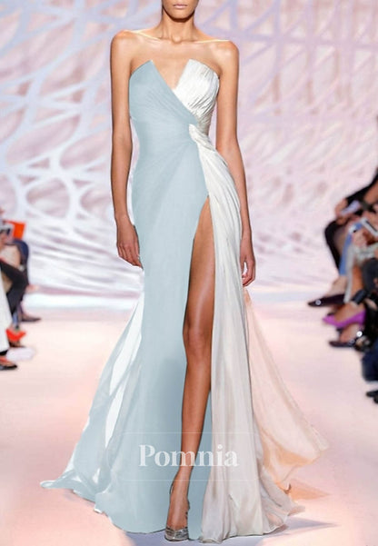 Simple Sleeveless Strapless Slit A-Line Evening Dress