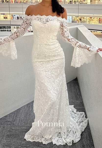 A-Line Long Sleeves Off-Shoulder Lace Wedding Dress