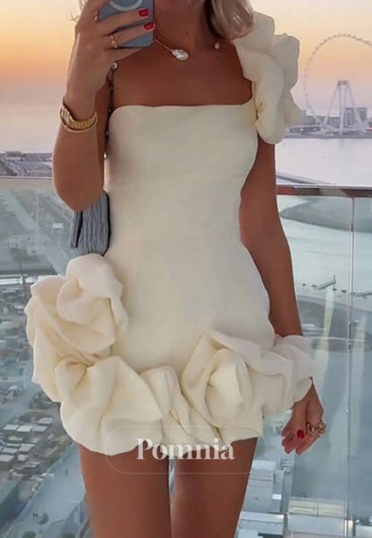 A-Line One Shoulder Sleeveless Floral Appliques Homecoming Dress