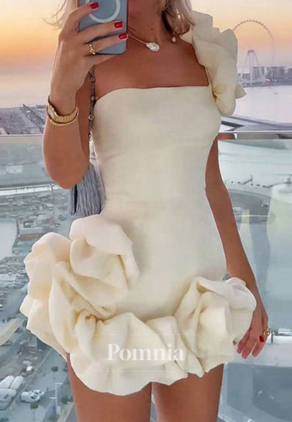 A-Line One Shoulder Sleeveless Floral Appliques Homecoming Dress