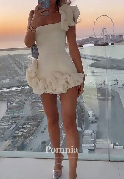 A-Line One Shoulder Sleeveless Floral Appliques Homecoming Dress