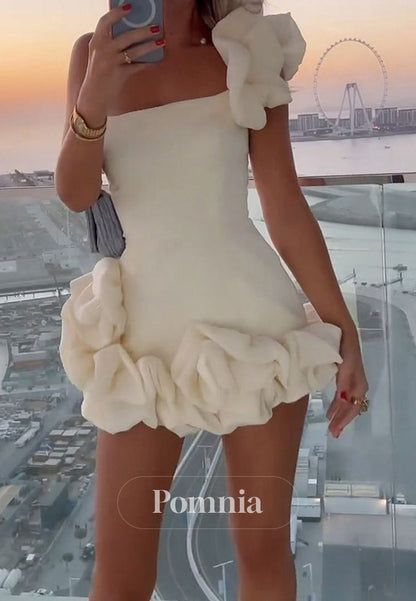 A-Line One Shoulder Sleeveless Floral Appliques Homecoming Dress