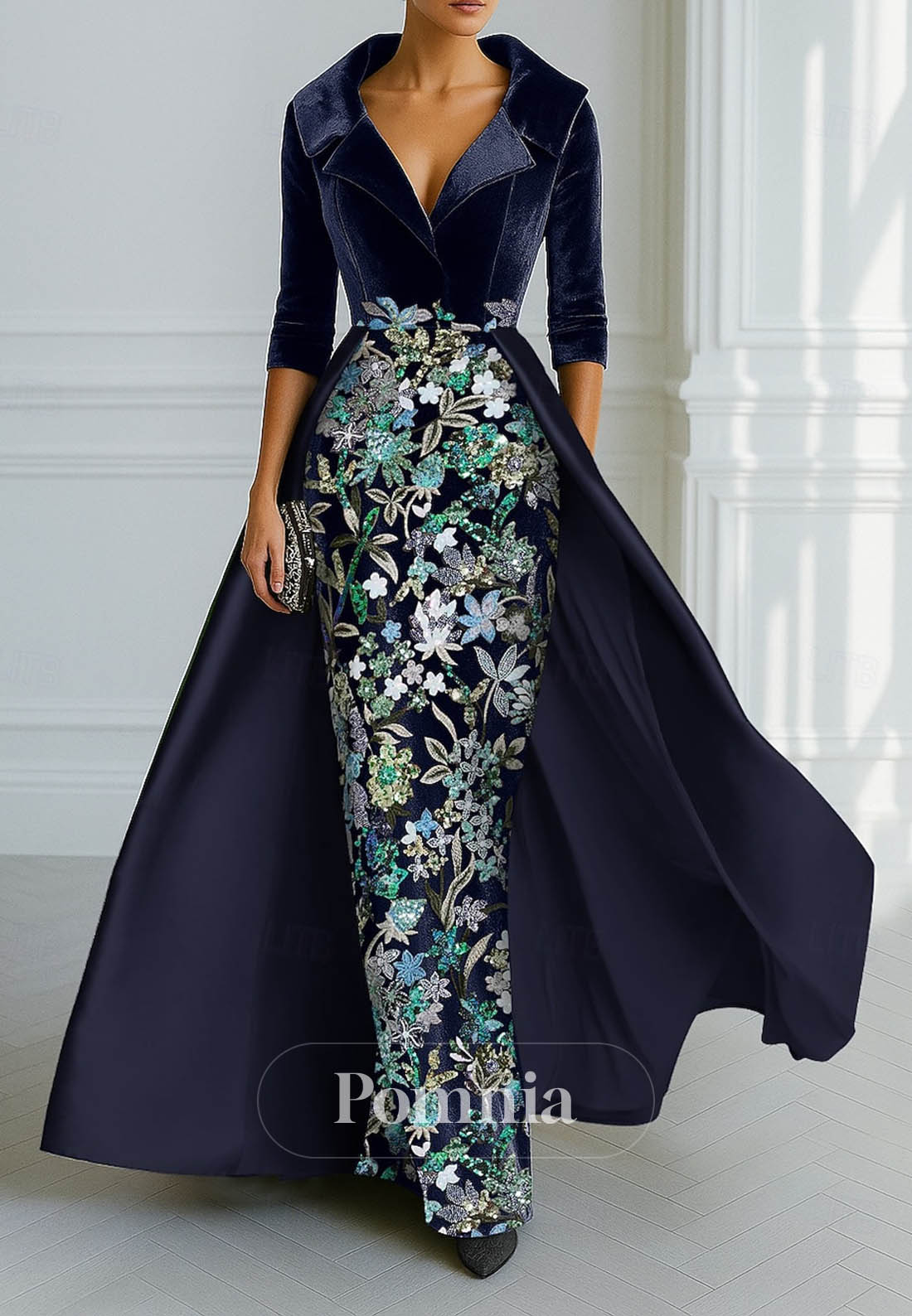 Elegant Long Sleeves V-Neck Appliques Evening Dress