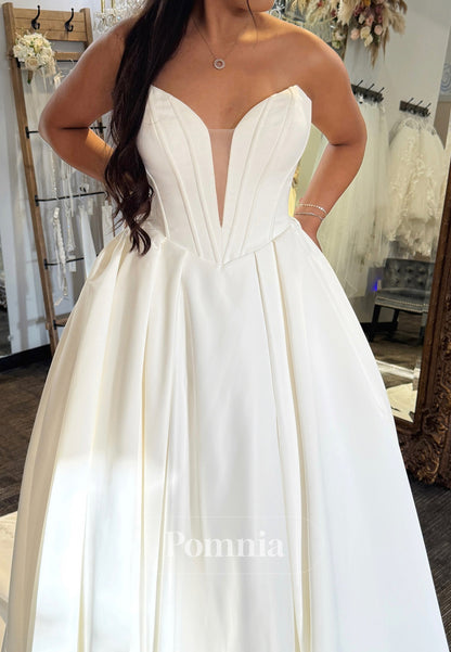 Simple Sleeveless Strapless Empire-Waist Wedding Dress