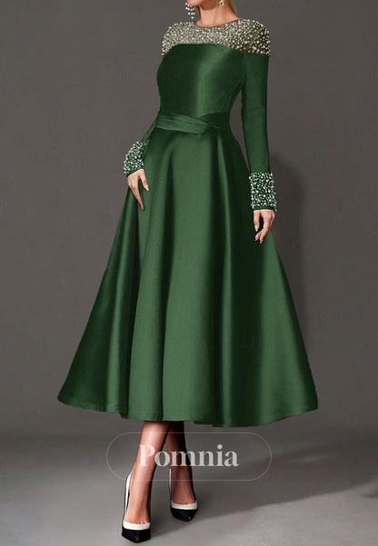 Elegant Dress Formal Tea Length Long Sleeves Mother of the Bride Dress
