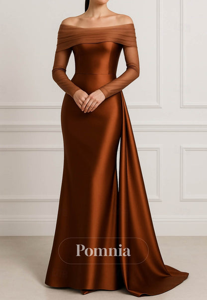 Elegant Silky Long Sleeve Off Shoulder Formal Dress