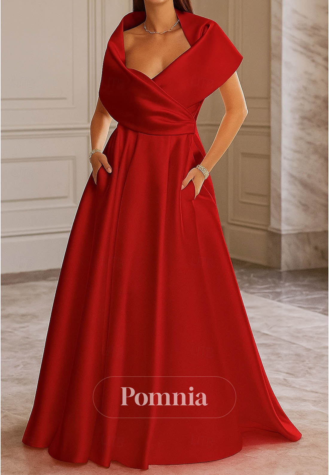 Elegant Cap Sleeves V-Neck Empire-Waist Evening Dress