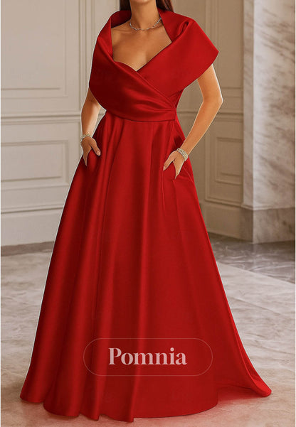 Elegant Cap Sleeves V-Neck Empire-Waist Evening Dress