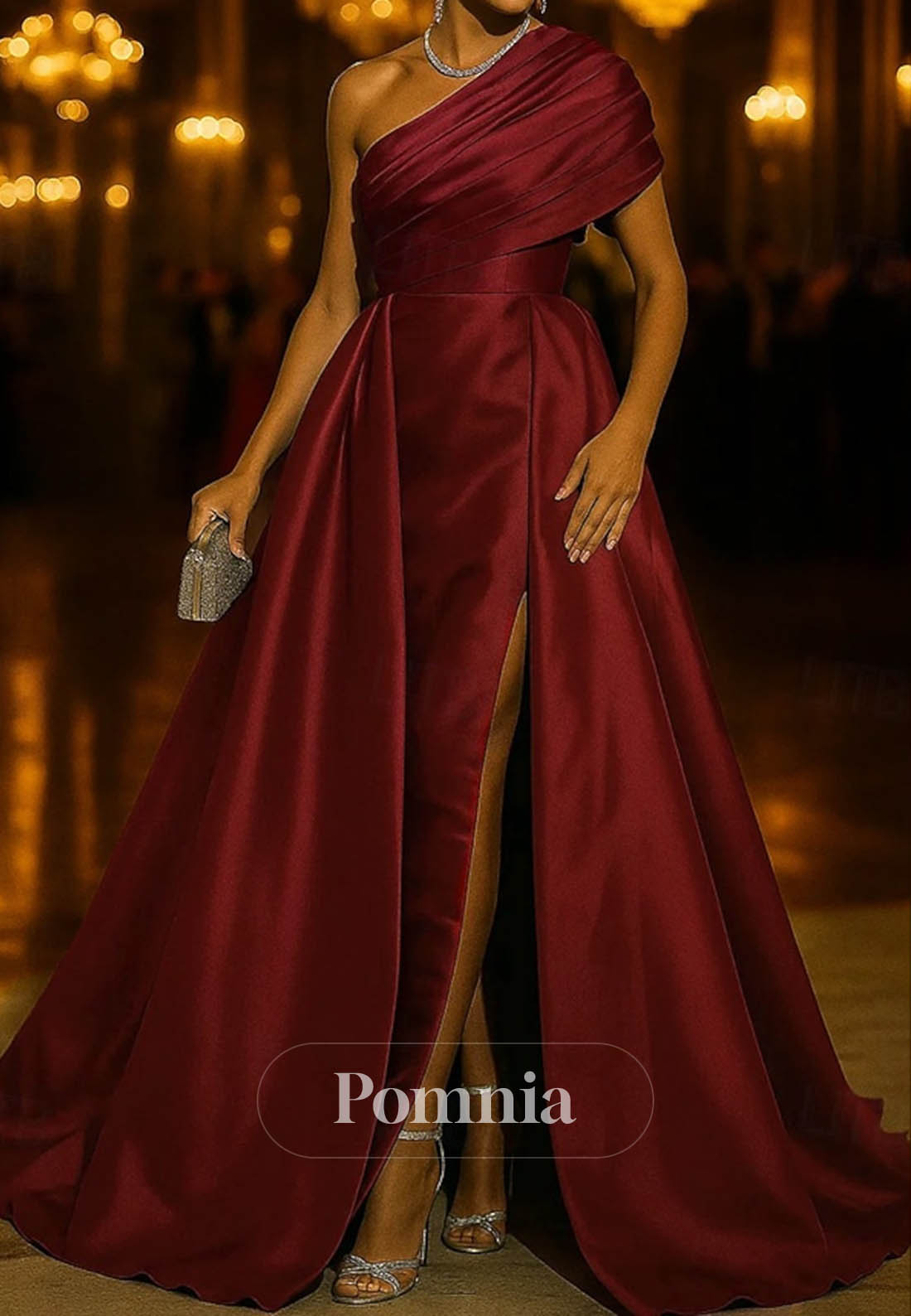 A-Line Sweep Train Evening Gown One Shoulder Formal Dress