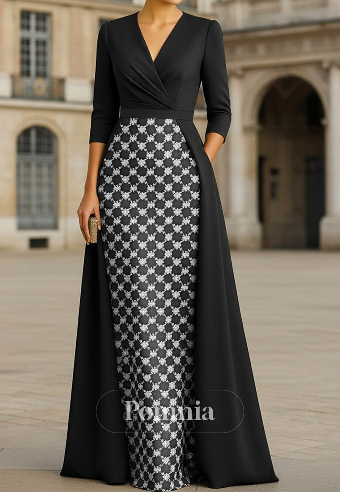 Elegant Glittering Sparkle Length Sleeve V Neck Formal Dress