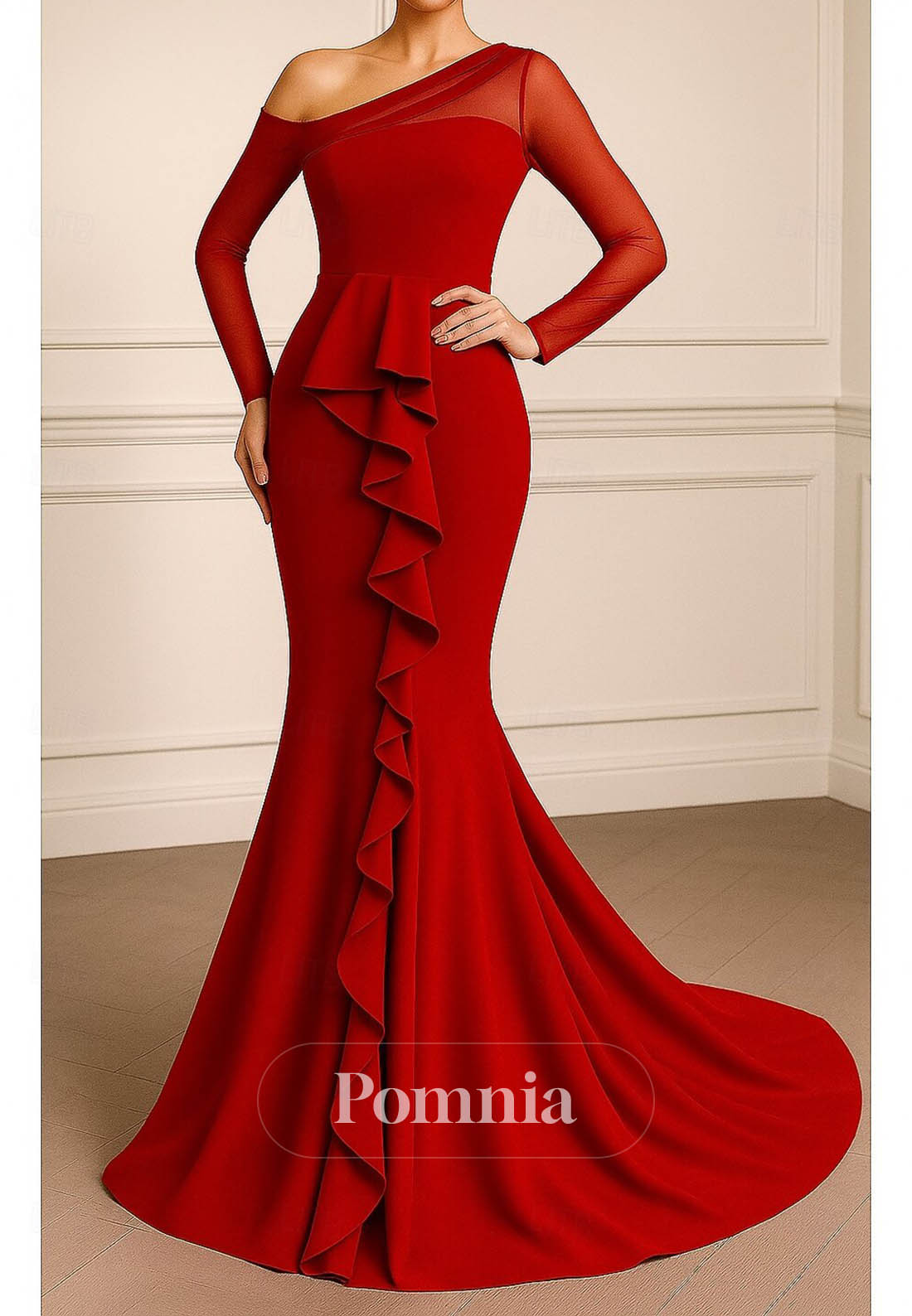 Elegant Long Sleeves Mermaid Satin Evening Dress