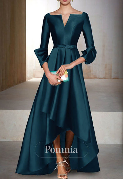 A-Line Long Sleeves Scoop Empire-Waist Evening Dress