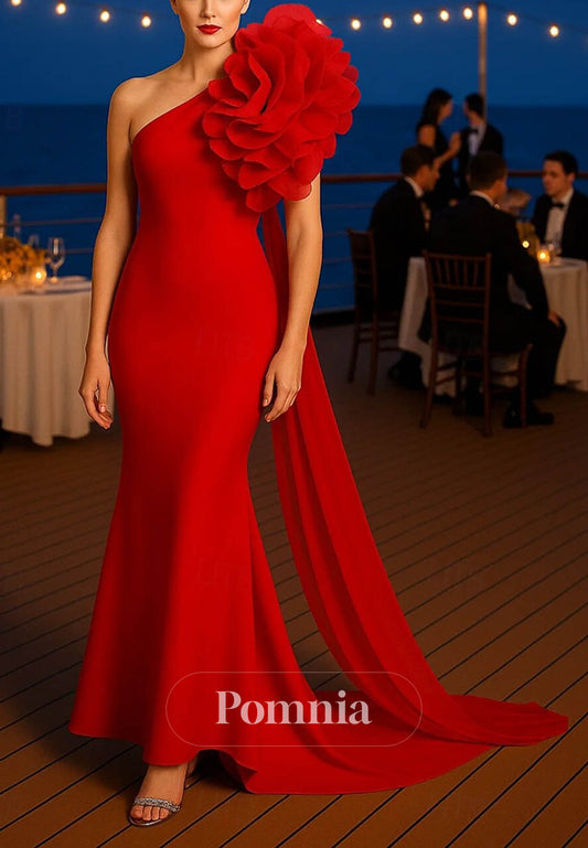 A-Line One Shoulder Satin Formal Dress